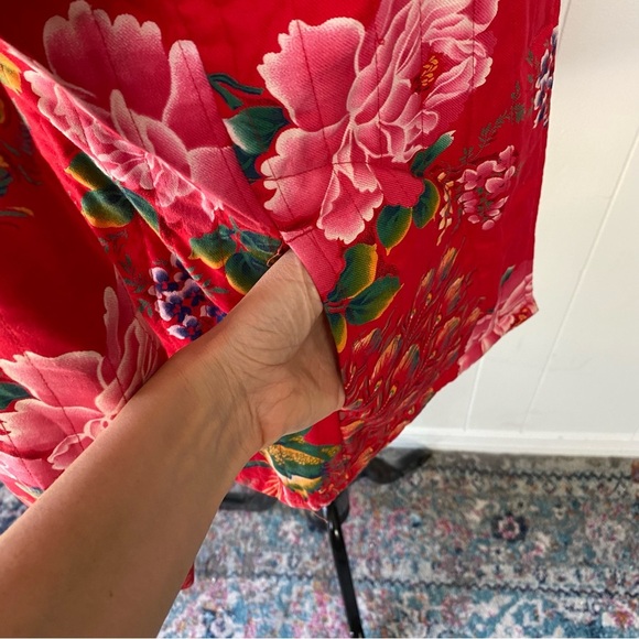 VTG Floral Peacock Mandarin Collar Jacket M 18”PTP Red Boho Chic Retro Artsy - Picture 5 of 16